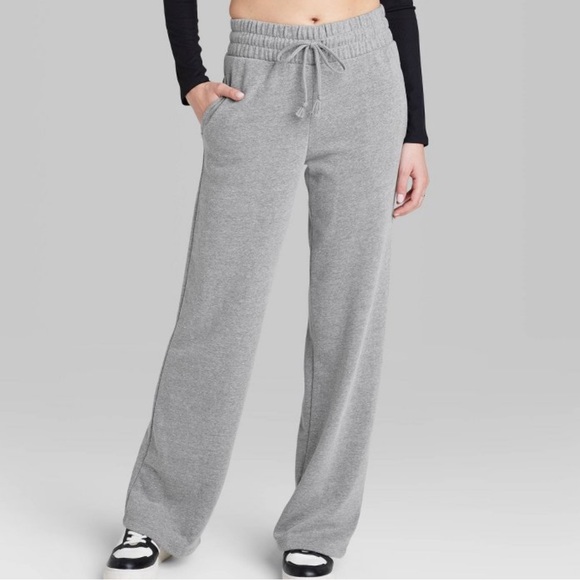 Pants - Women's High-Rise Wide Leg French Terry Sweatpants - Wild Fable™ Heather Gray S